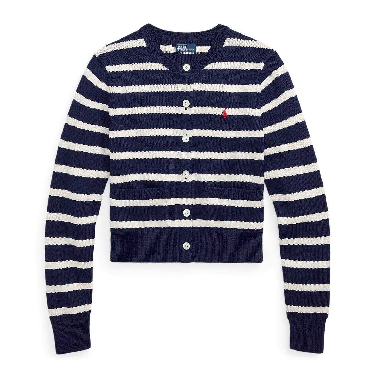 Women Navy Striped Cotton-Blend Cardigan
