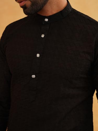 SOJANYA( Since 1958 Men's Cotton Thread Embroidered Kurta With Churidaar Pyjama