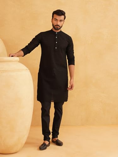 SOJANYA( Since 1958 Men's Cotton Thread Embroidered Kurta With Churidaar Pyjama