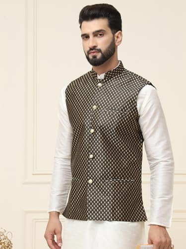 SOJANYA (Since 1958 Men's Silk Blend Kurta Pyjama & Self Design Nehru Jacket Combo