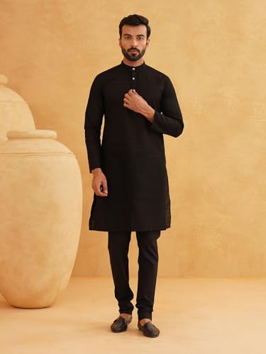 SOJANYA( Since 1958 Men's Cotton Thread Embroidered Kurta With Churidaar Pyjama