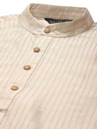 SOJANYA (Since 1958 Men's Jacquard Silk Geometric Plain Weave Full Sleeves Mandarin Collar Kurta