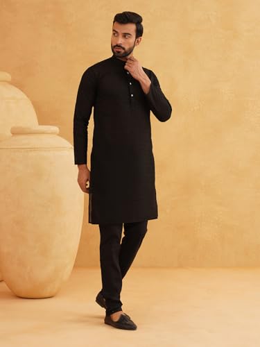 SOJANYA( Since 1958 Men's Cotton Thread Embroidered Kurta With Churidaar Pyjama