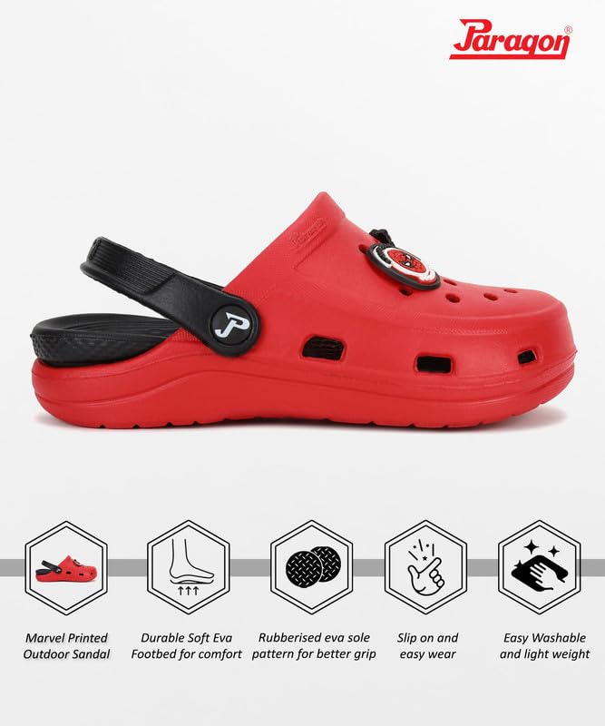 PARAGON Marvel Spiderman EVMK8013K Kids' Casual Clogs | Stylish Clogs for Kids with Durable Sole, Cushioned Foot Support & Sturdy Build | Ideal for Outdoor Use