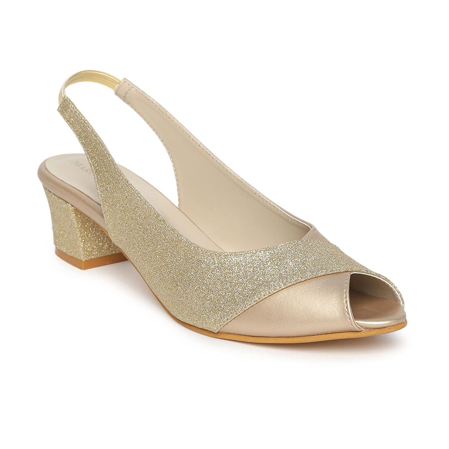 Marc Loire Women's Slip On Shimmer Peep Toes Block Heel Fashion Sandals for Casual, Outdoor, Party and Holidays