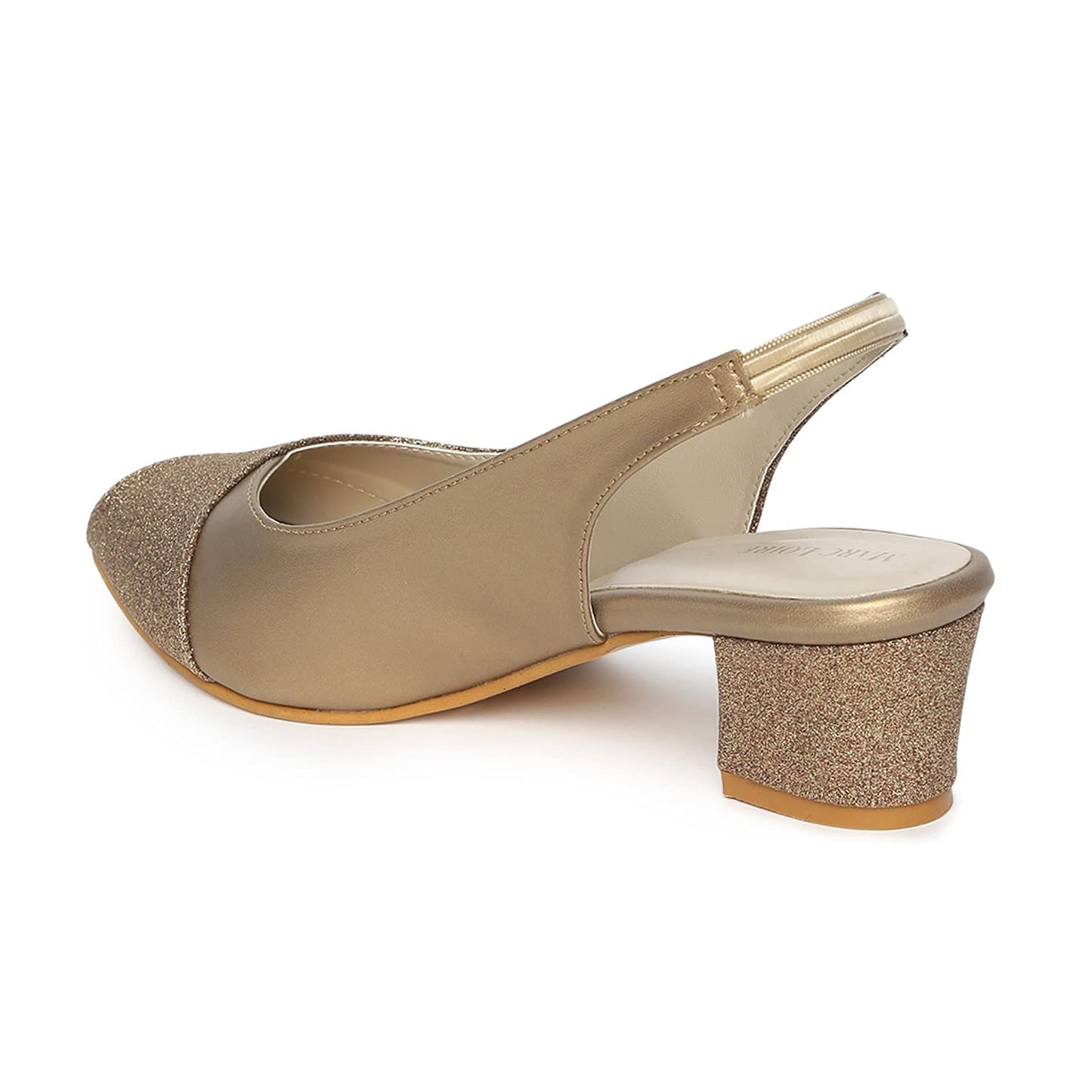 Marc Loire Women's Slip On Shimmer Peep Toes Block Heel Fashion Sandals for Casual, Outdoor, Party and Holidays