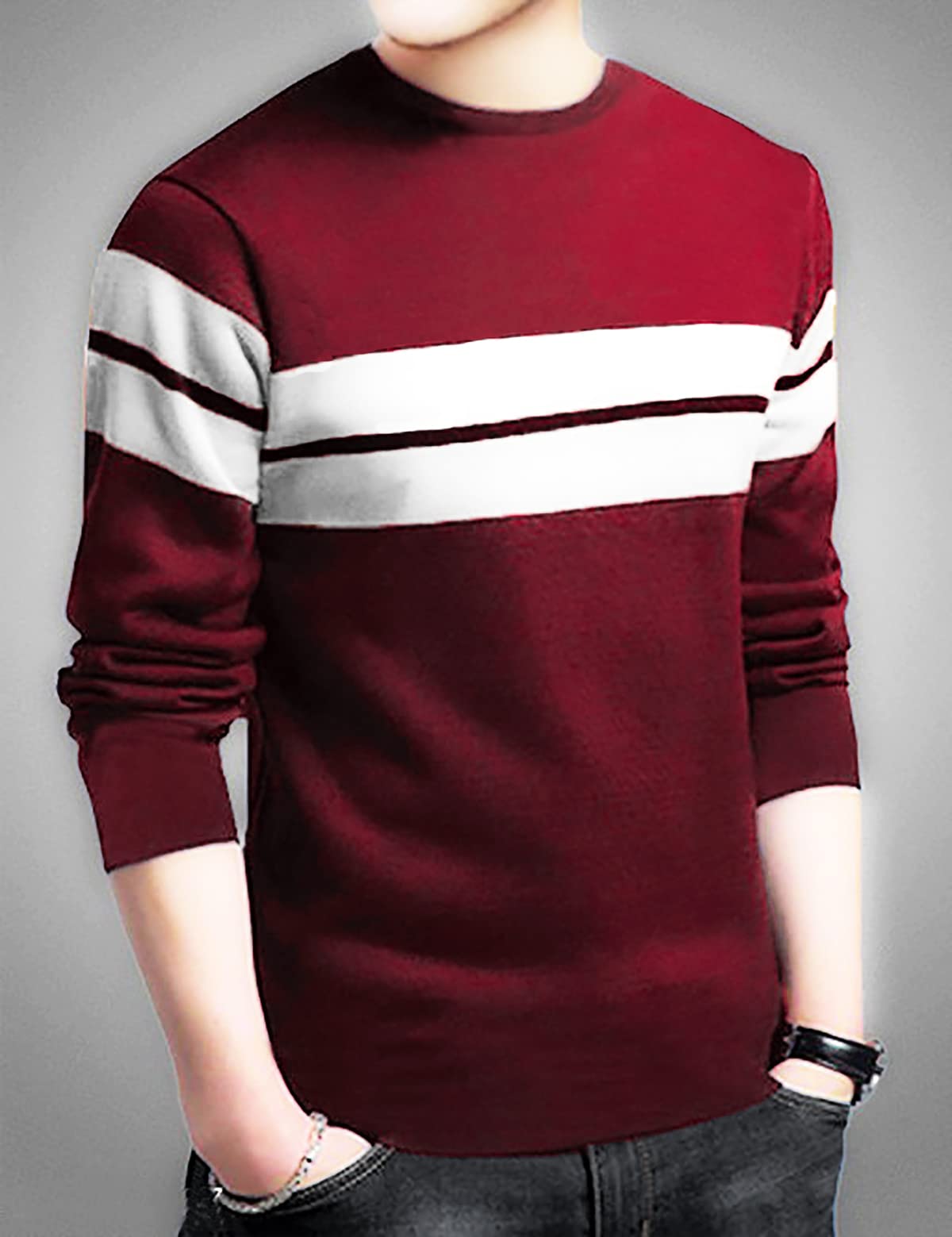 LEOTUDE Men's Full Sleeve Regular Fit Tshirt, Round Neck Cottonblend T-Shirt (Color Multicolor)