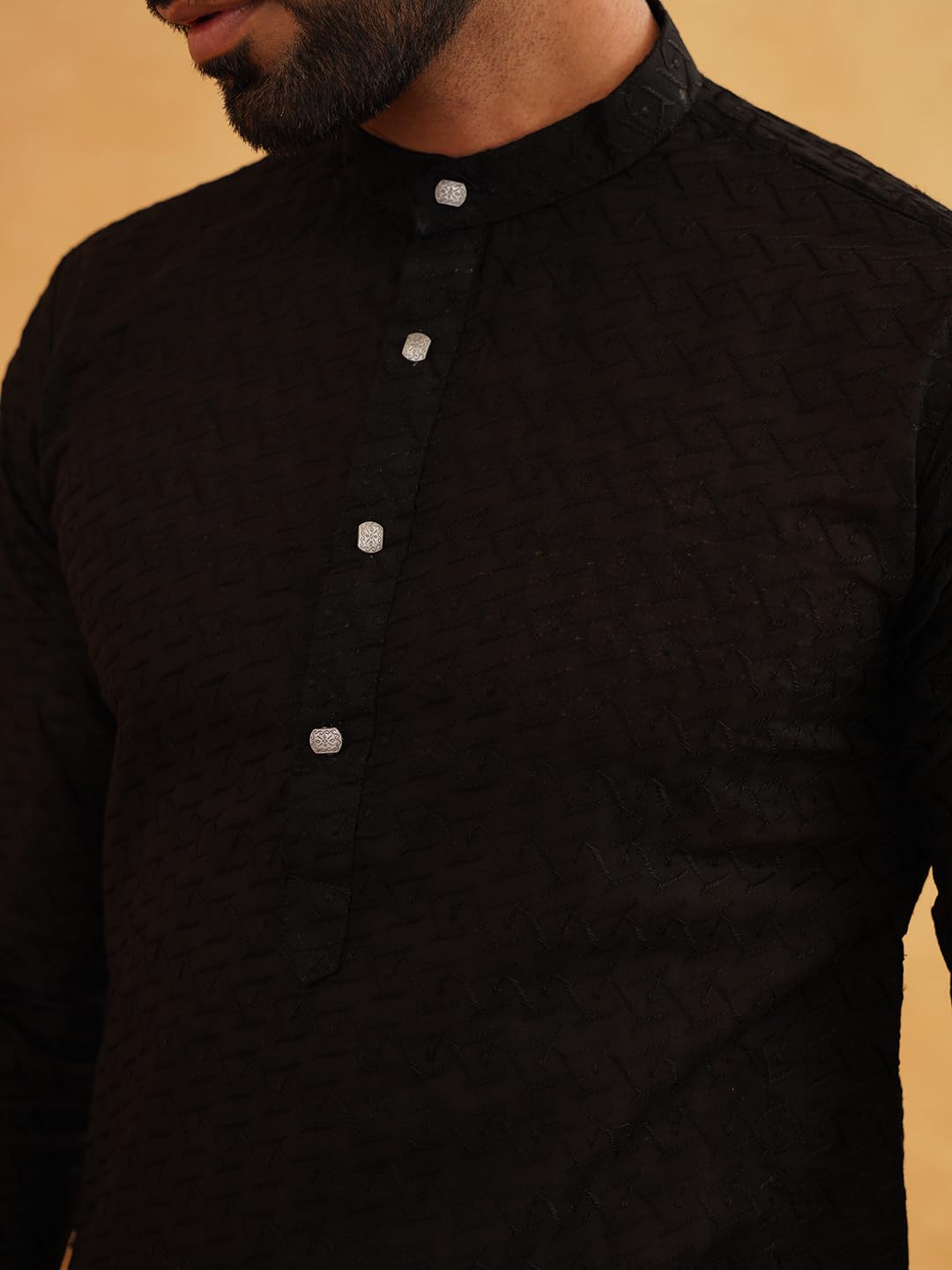 SOJANYA( Since 1958 Men's Cotton Thread Embroidered Kurta With Churidaar Pyjama