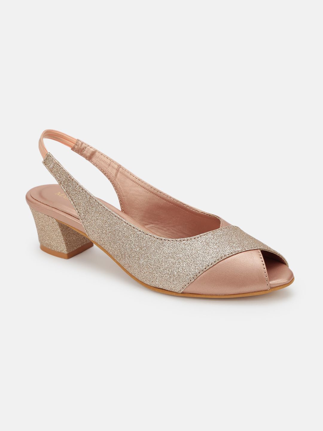 Marc Loire Women's Slip On Shimmer Peep Toes Block Heel Fashion Sandals for Casual, Outdoor, Party and Holidays