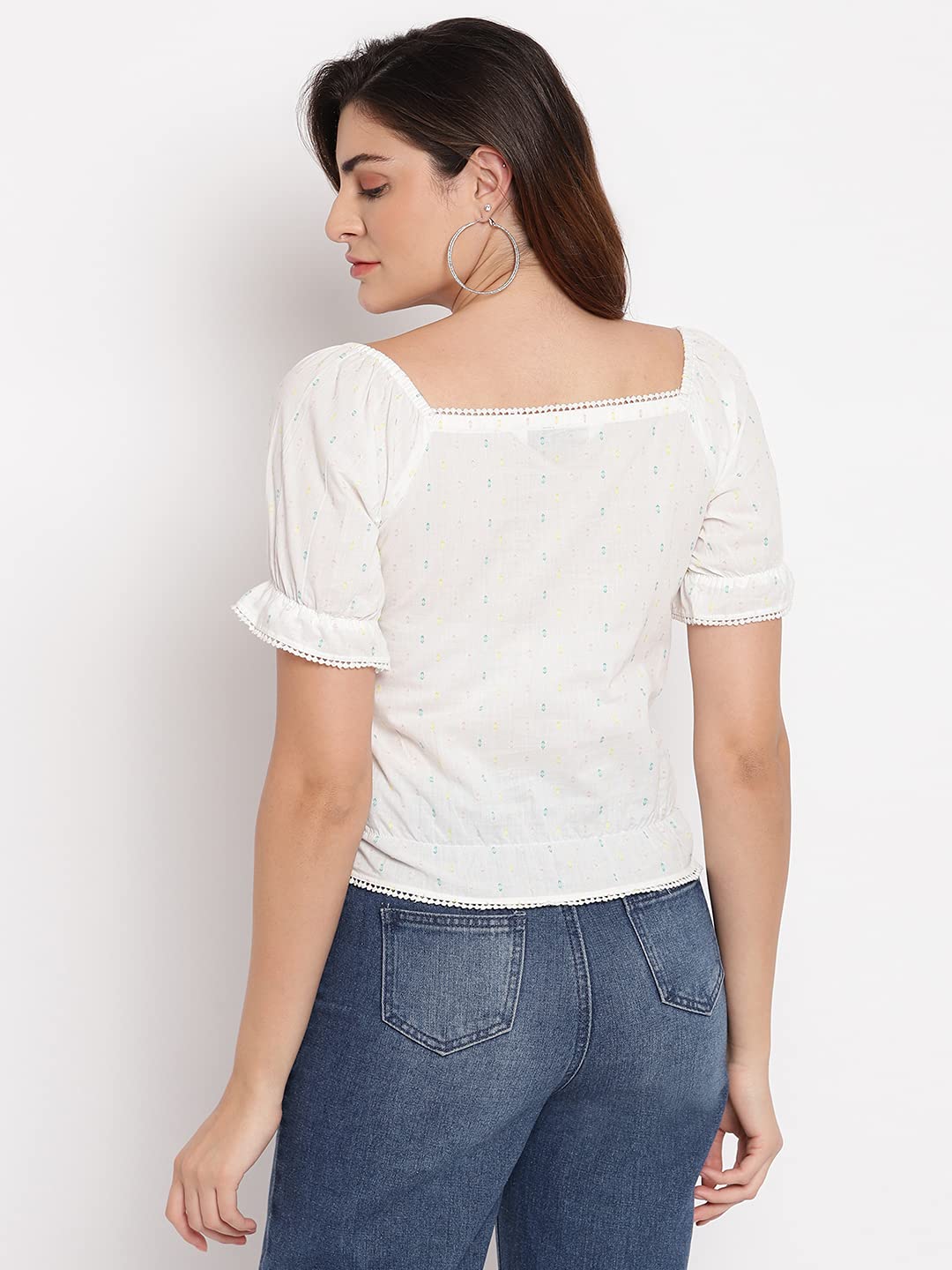 Marc Loire Women's Fashion Western Party & Casual Wear Regular Fit Top with Puff Sleeves