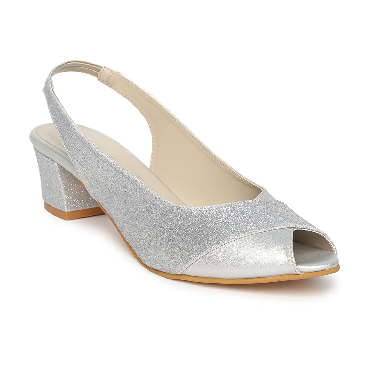 Marc Loire Women's Slip On Shimmer Peep Toes Block Heel Fashion Sandals for Casual, Outdoor, Party and Holidays