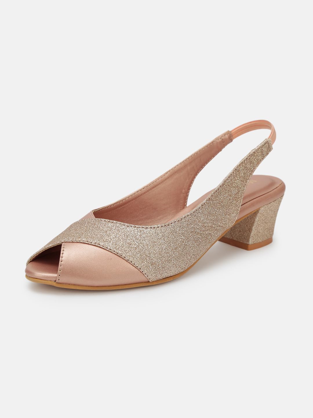 Marc Loire Women's Slip On Shimmer Peep Toes Block Heel Fashion Sandals for Casual, Outdoor, Party and Holidays