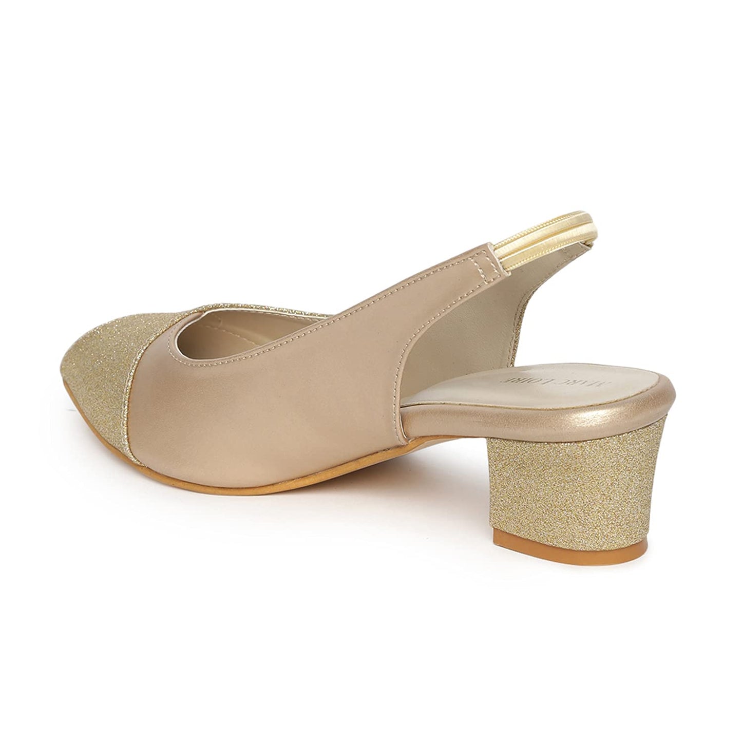 Marc Loire Women's Slip On Shimmer Peep Toes Block Heel Fashion Sandals for Casual, Outdoor, Party and Holidays