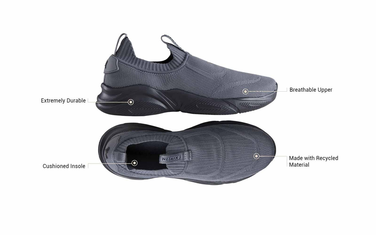 Neeman's Sole Max Slip On's for Men | Casual Shoes for Men | Comfortable, Breathable and Flexible | Soft Trendy Stylish Shoes for Men | Walking Running Shoes