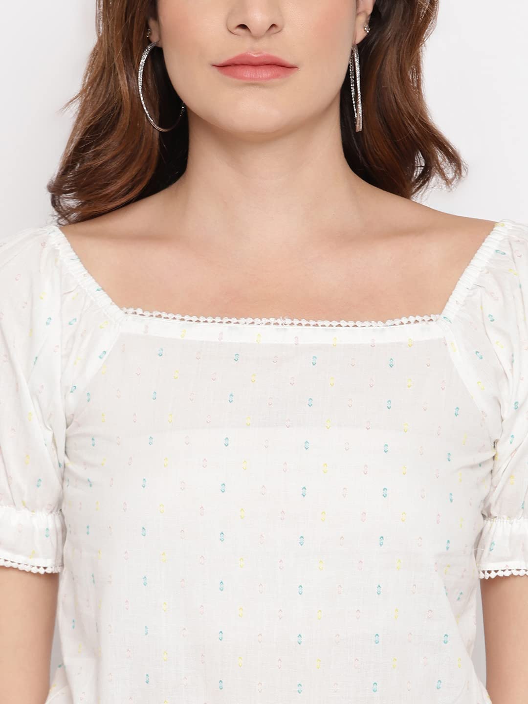 Marc Loire Women's Fashion Western Party & Casual Wear Regular Fit Top with Puff Sleeves