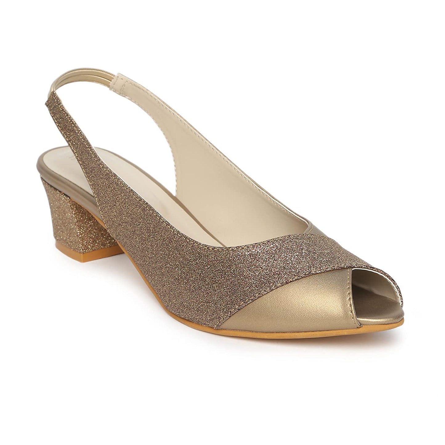 Marc Loire Women's Slip On Shimmer Peep Toes Block Heel Fashion Sandals for Casual, Outdoor, Party and Holidays