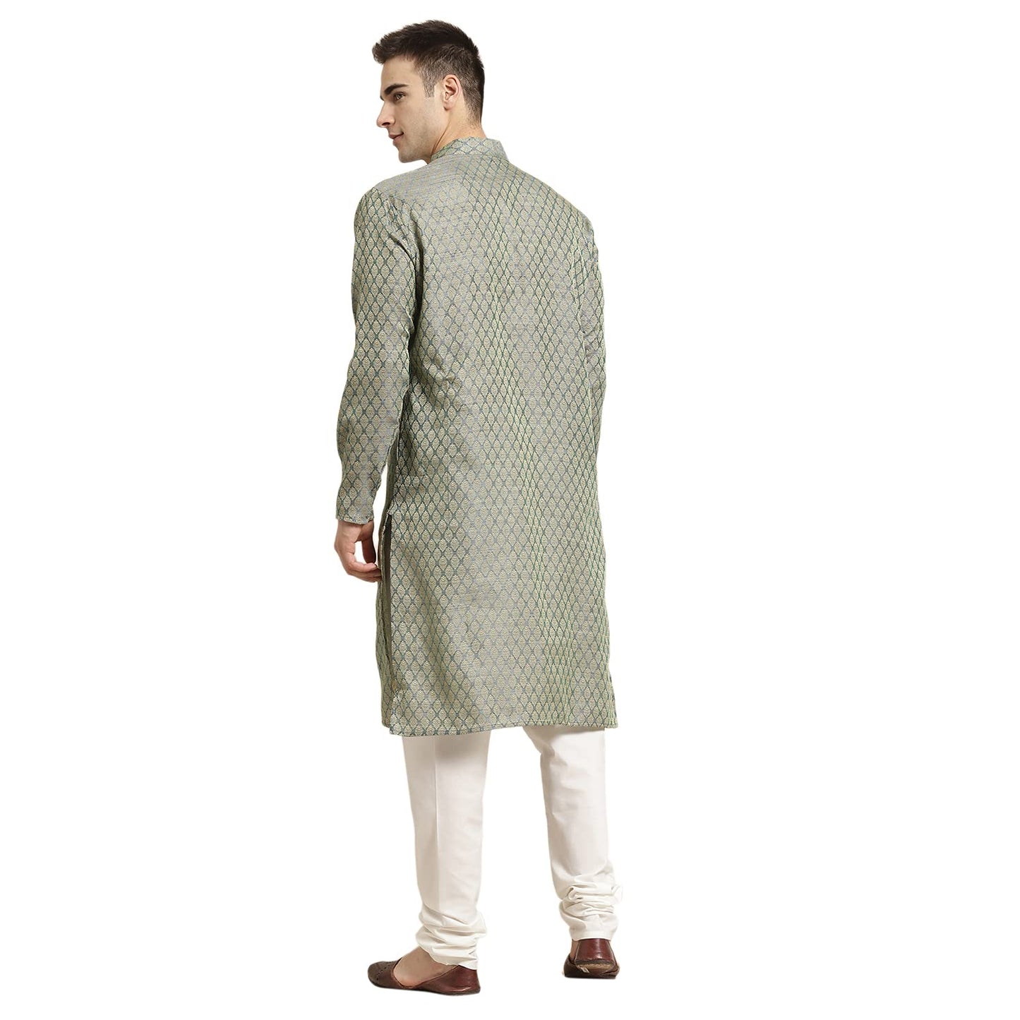 SOJANYA (Since 1958 Men's Jacq Silk Maroon Self Design Kurta & Off-White Churidar Pyjama Set