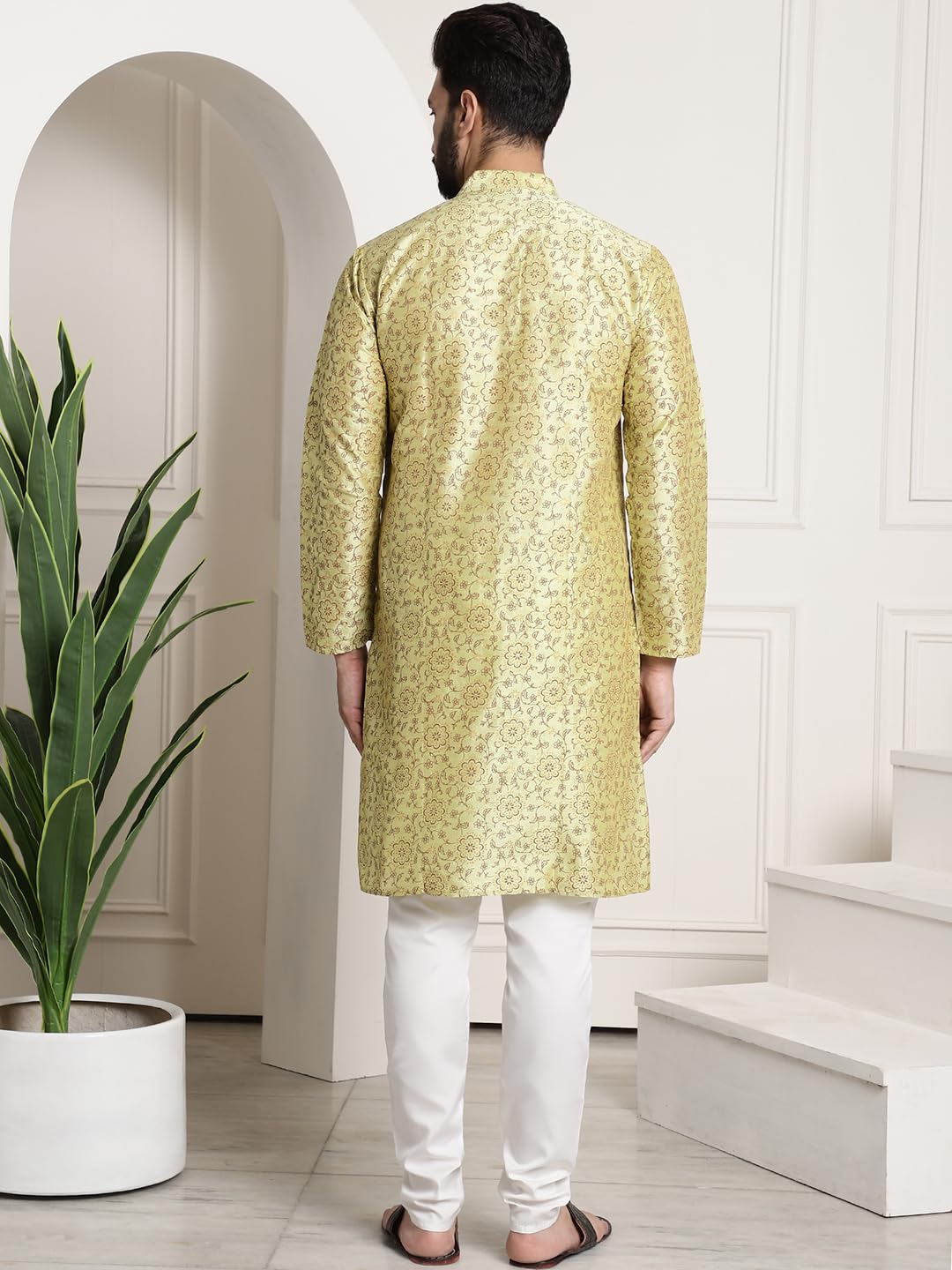 SOJANYA (Since 1958, Men's Silk Blend Printed Kurta and Churidar Pyjama Set