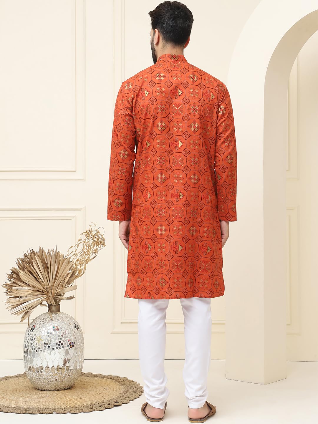 SOJANYA (Since 1958, Men's Cotton Blend Printed Kurta and White Churidar Pyjama Set