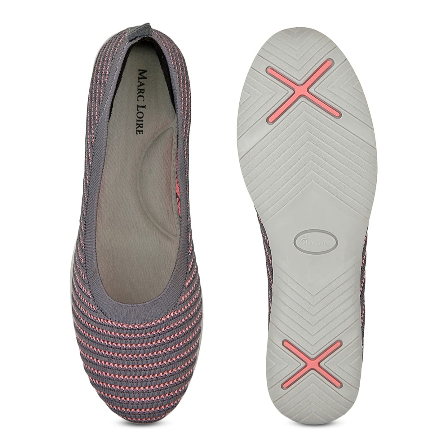 Marc Loire Women's Athleisure Lightweight Knitted Active Wear Slip-On Ballerina Shoes for Daily Walking