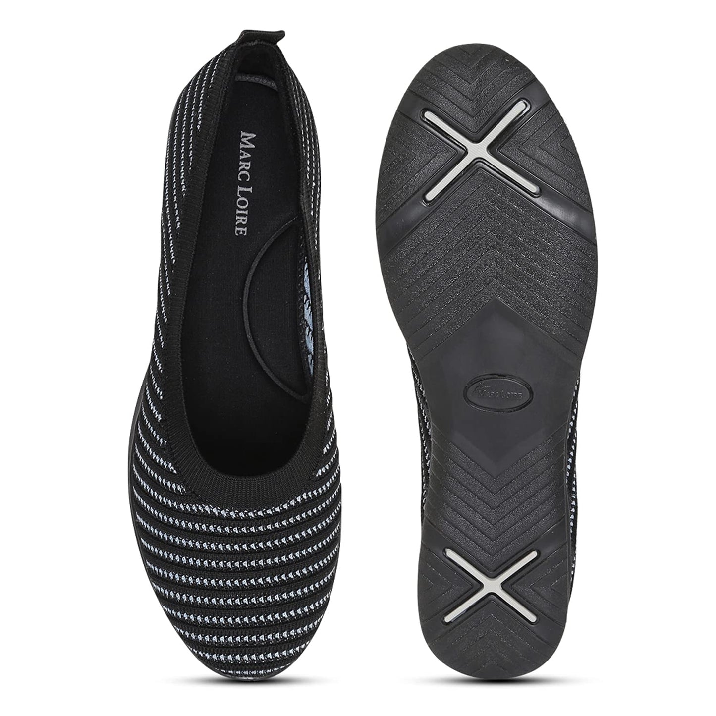 Marc Loire Women's Athleisure Lightweight Knitted Active Wear Slip-On Ballerina Shoes for Daily Walking