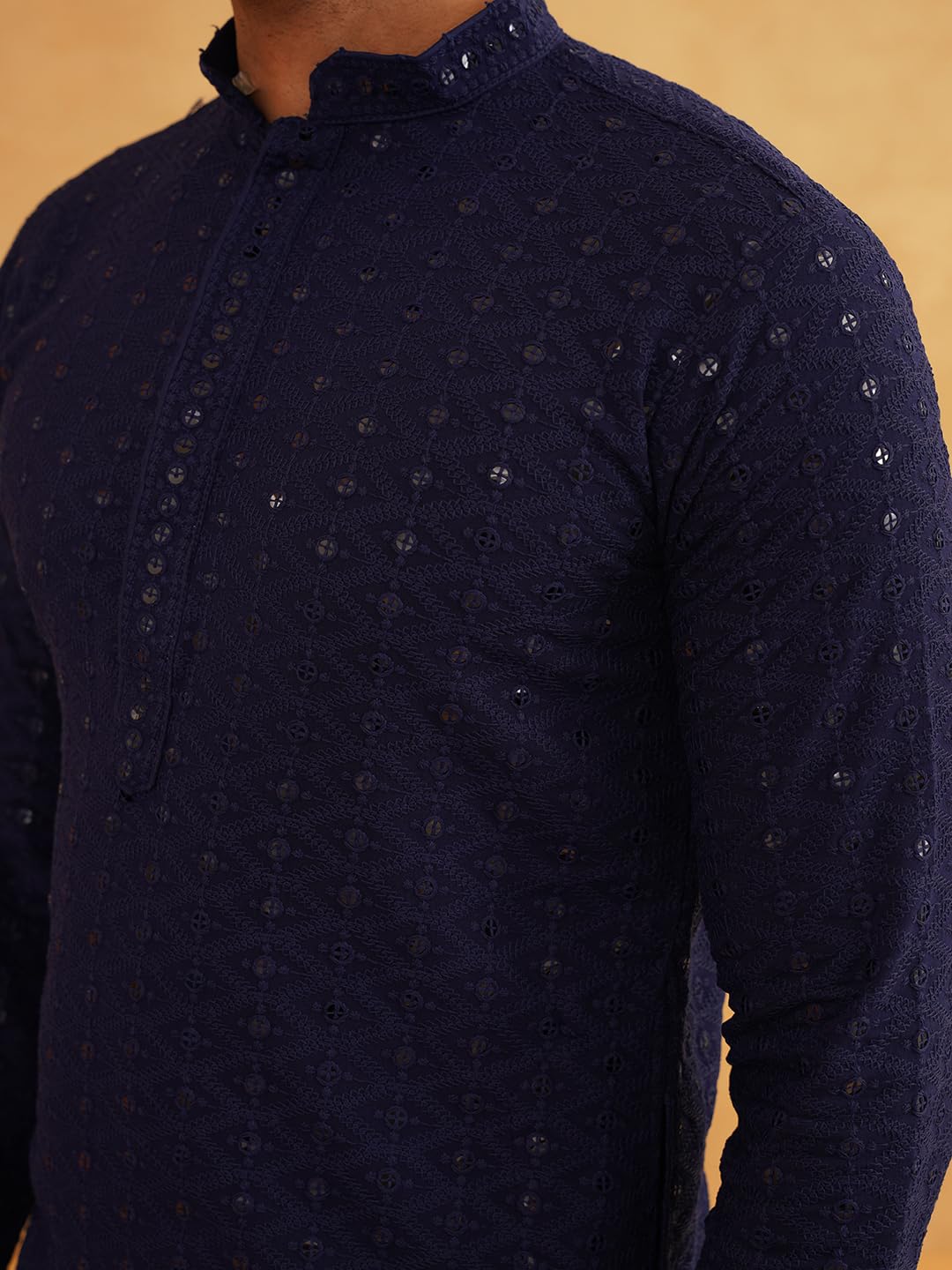 SOJANYA (Since 1958 Men's Ethnic Motifs Embroidered Sequinned Cotton Long Kurta