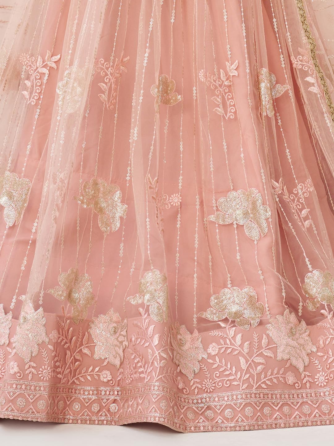 Zeel Clothing Women's Thread Sequins Embroidery Net Lehenga Choli with Dupatta (2131-Peach-Wedding-Bridal-Stylish-Latest; Free Size)