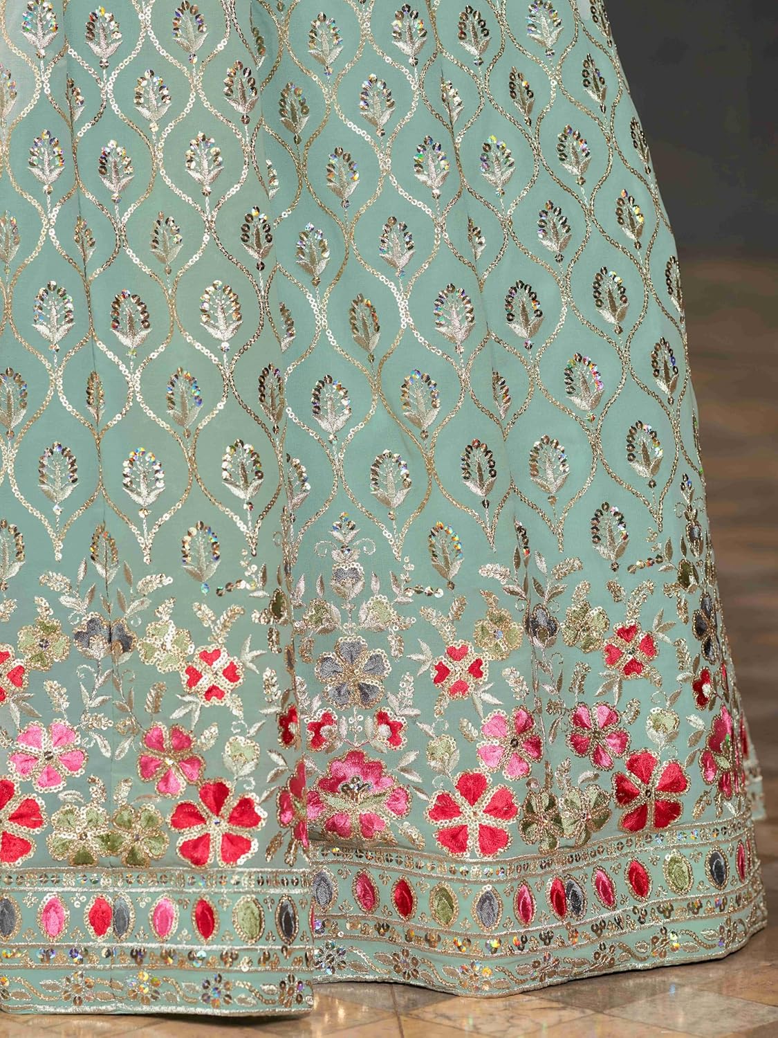 Zeel Clothing Womens Georgette Lehenga Choli Semi-Stitched Pista Wedding Bridal Free Size