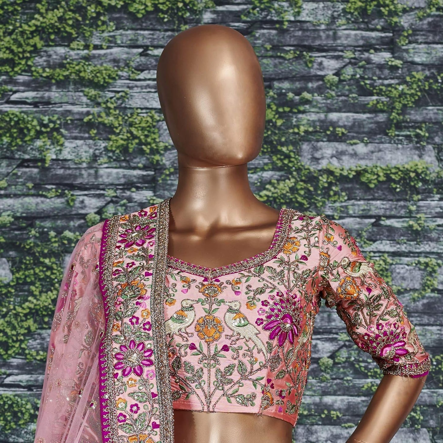 Zeel Clothing Women's Silk Semi stitched Lehenga Choli (7035-Wedding-Bridal-Latest-Lehenga-Choli_Peach_Free Size)