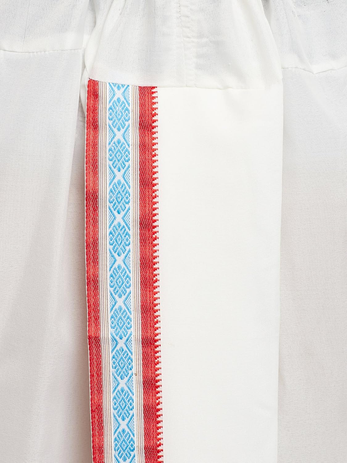 SOJANYA (Since 1958 Stitched White With Multicolor Border, Stitched Mens Dhoti, Polycotton