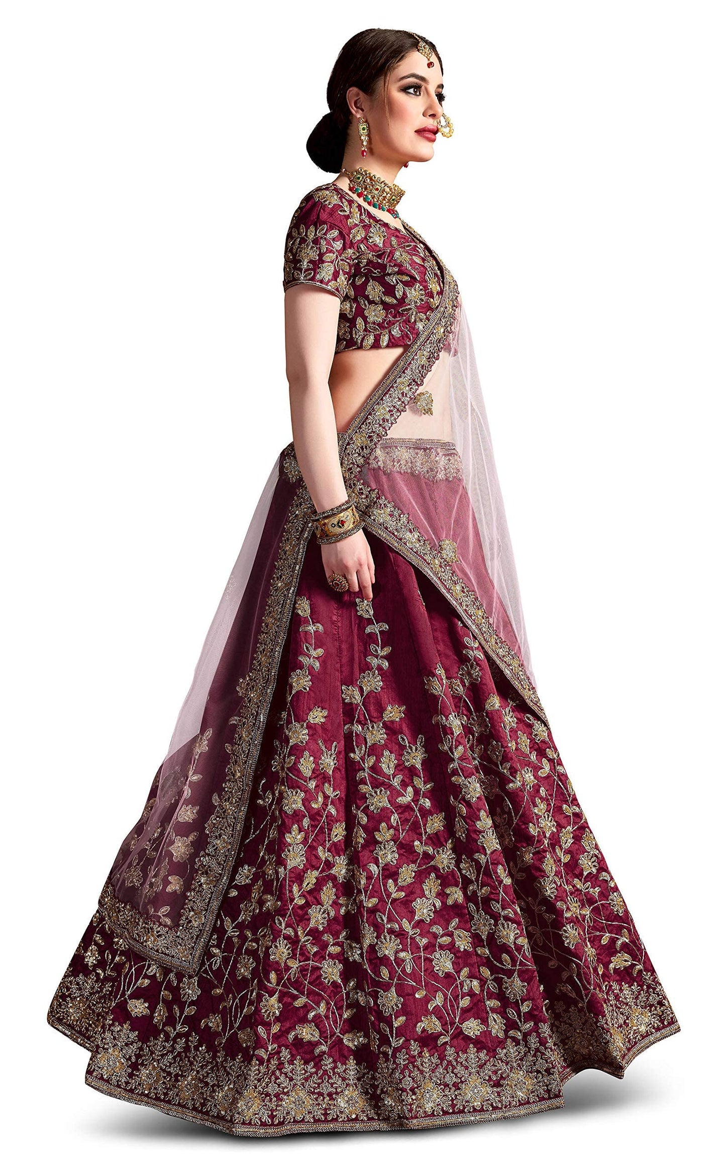 Zeel Clothing Women Pink Color Heavy Embroidered Wedding Bridal Lehenga Choli with Dupatta