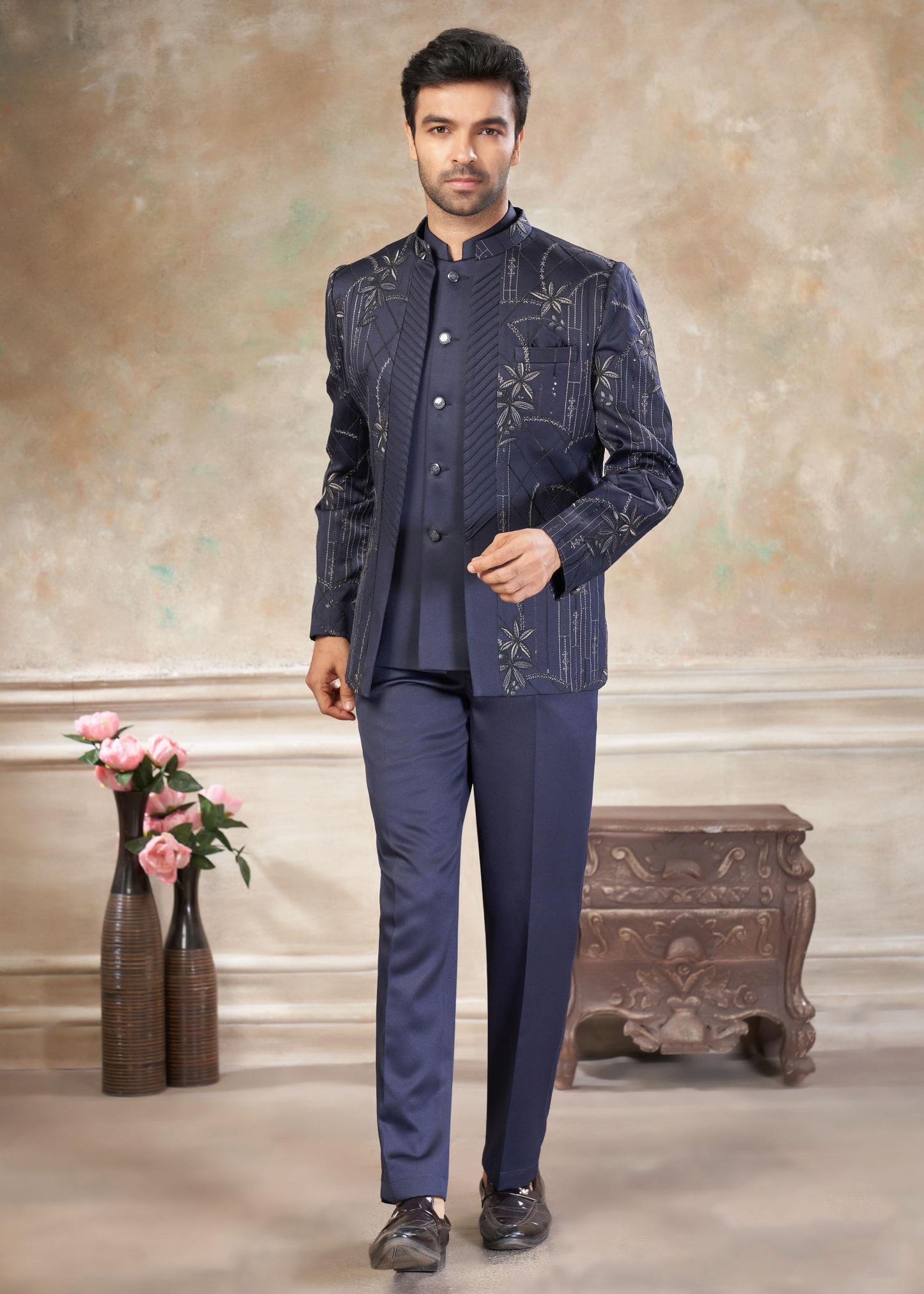 Ethnic Tree - Dark Grey Indo-Western Sherwani suit