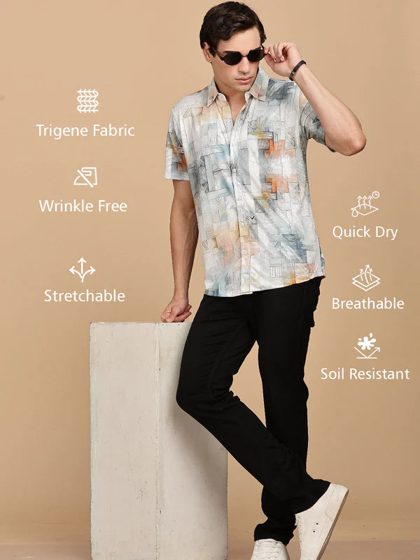 Orange Printed Regular Fit Half sleeve Shirt