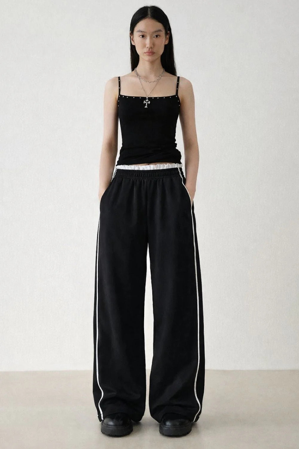 BEEGLEE - Black Frill Linen Pants