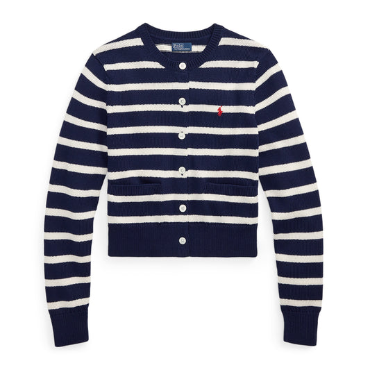 Women Navy Striped Cotton-Blend Cardigan