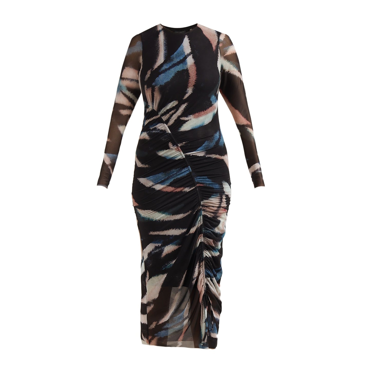 TheCollective - Women Black Ellylou Printed Mesh Bodycon Gathered Dress