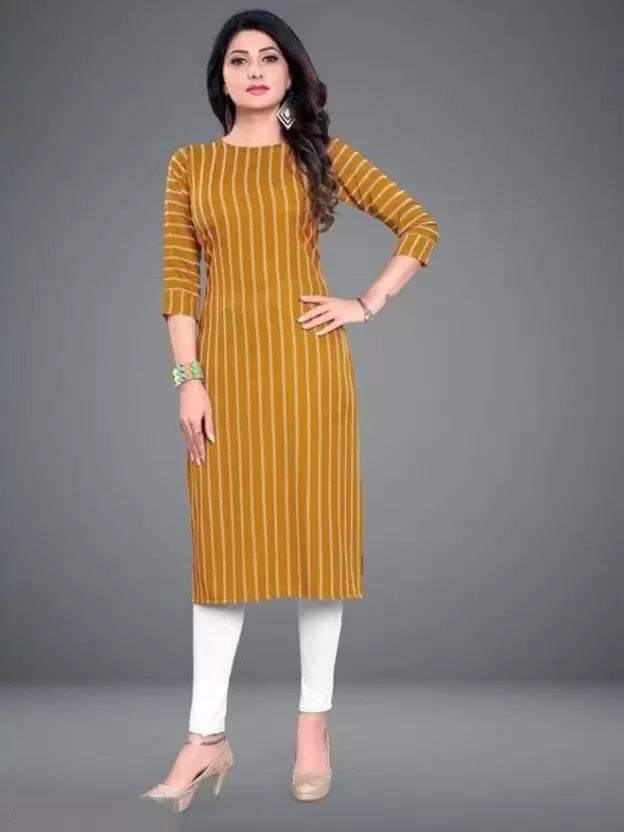 Crepe Striped Kurti for Women (Yellow, XXL)