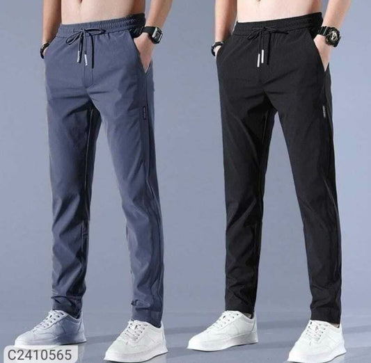 Lycra Track Pants (Grey & Black, S) (Pack of 2)