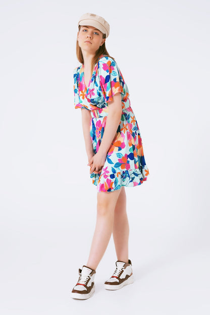 Belted Soft Satin Dress With Flower Print