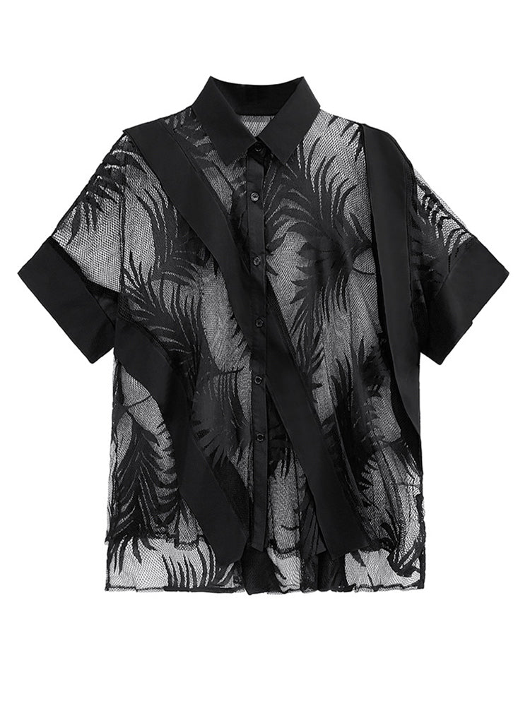 Hayato Sheer Leaf Blouse - Black