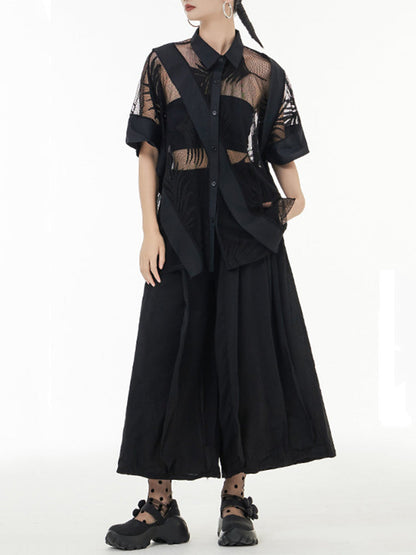 Hayato Sheer Leaf Blouse - Black