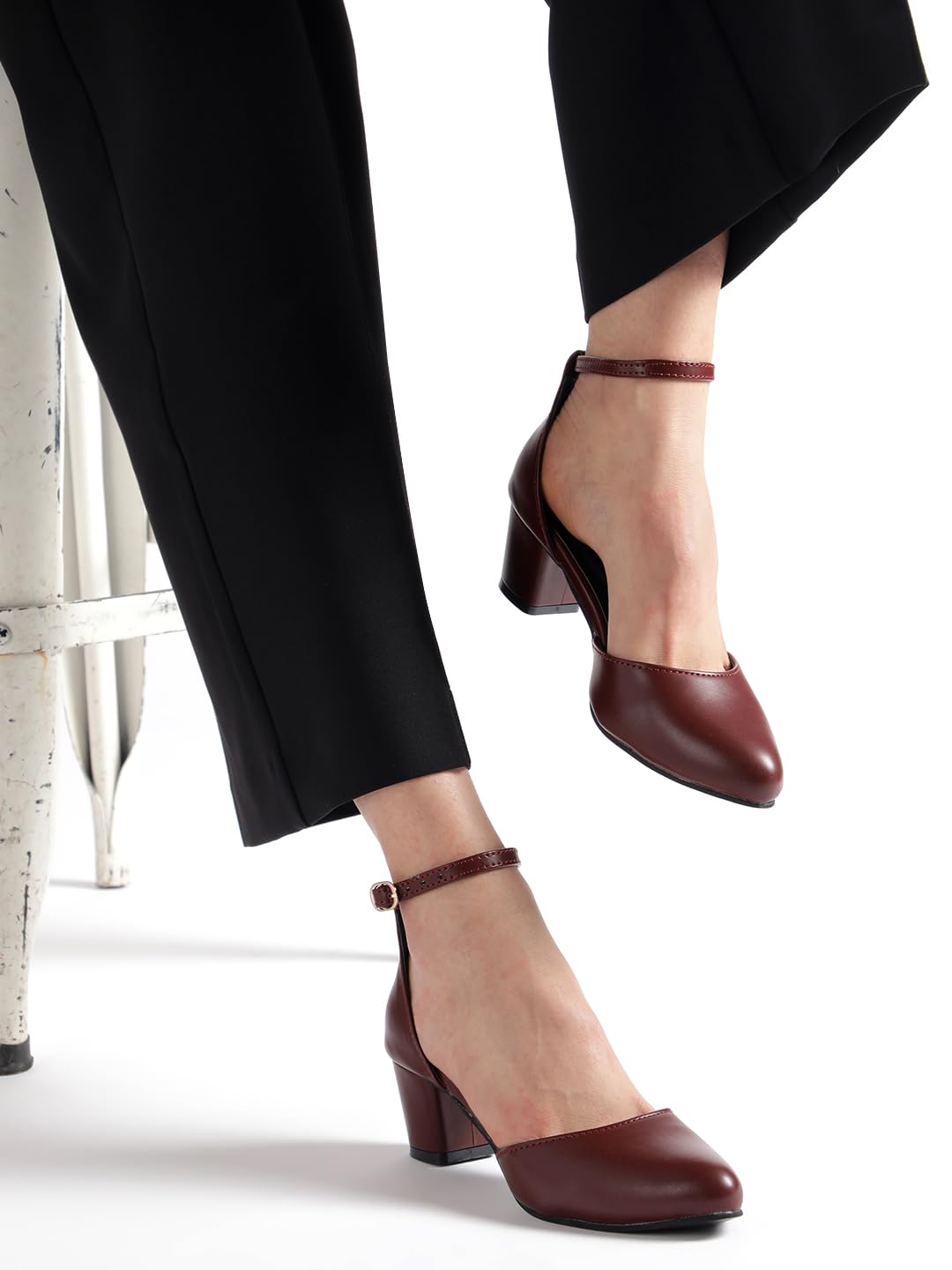 Marc Loire Women’s Pointed Toe Block Heel Fashion Sandals with Buckled Ankle Strap