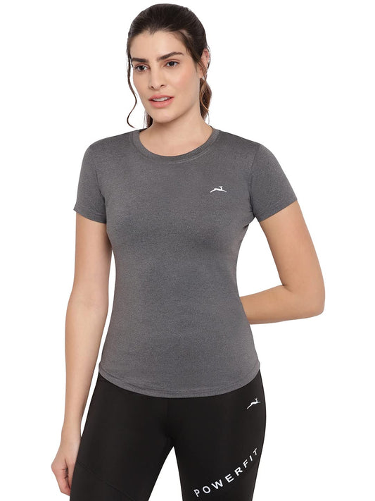 Marc Loire Women's Solid Grey Dryfit Regular Fit T-Shirt For Gym, Running, Sports And Workout