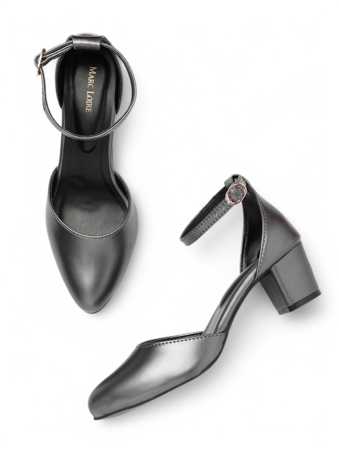 Marc Loire Women’s Pointed Toe Block Heel Fashion Sandals with Buckled Ankle Strap