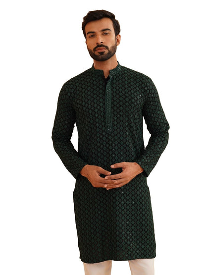 SOJANYA (Since 1958 Men's Cotton Contrast Embroidered Sequinned Long Kurta