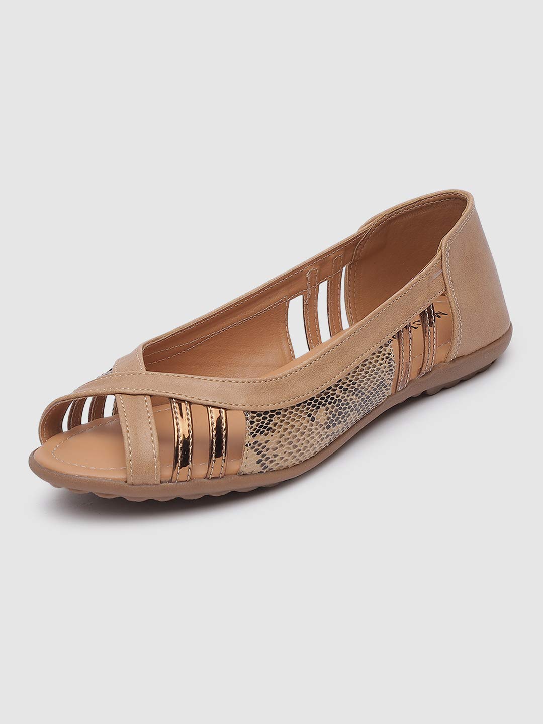 Marc Loire Women's Faux Leather Comfortable Open-Toe Slip-On Flat Ballerina Shoes for Casual Wear, Party and Formal Occasions.
