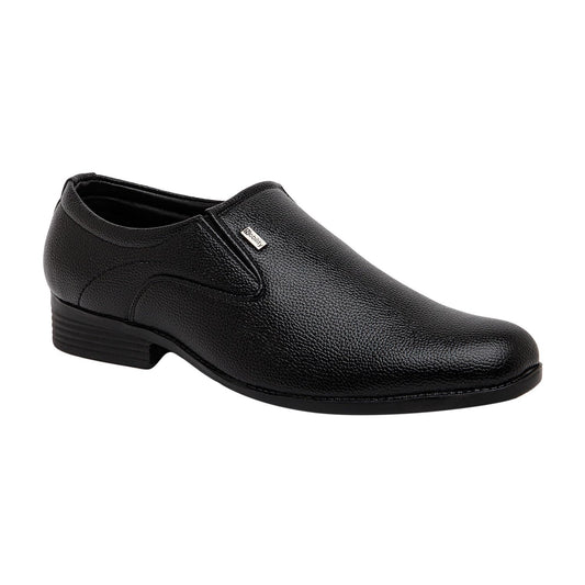 NOBILITY Faux Leather Black Formal Slip On Shoes for Men || Comfortable Walking || Classic Design || Breathable | Slip Resistant |