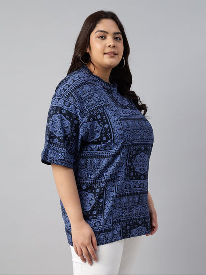 JUNEBERRY® 100% Pure Cotton Oversized Baggy Fit Stylish Paisley Bandana Print Half Sleeve Plus Size T-Shirt for Women & Girls (Sizes: 2XL to 5XL)