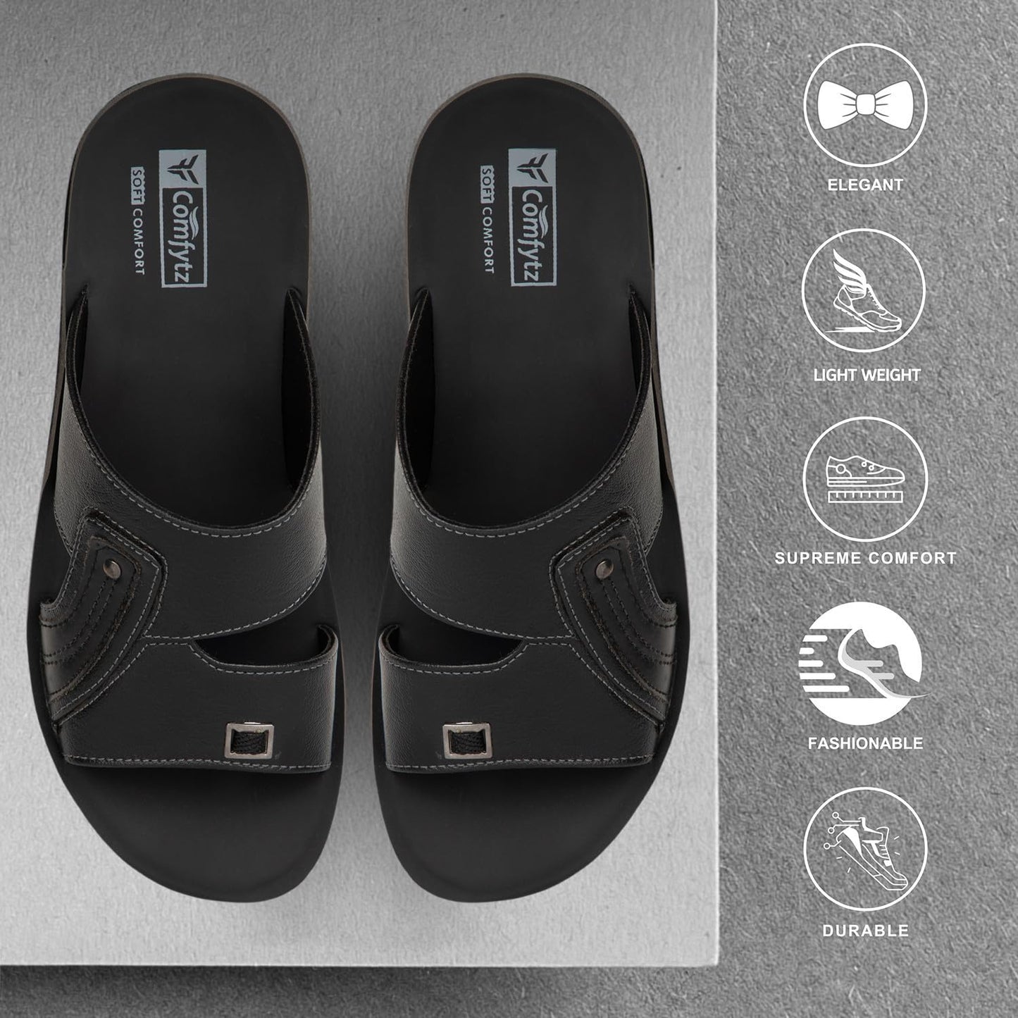 RF COMFYTZ Men's Open Toe Slip-on Sandal | Ultra Soft Memory Cushion Chappal | Flip-Flop for Outdoor/Festive Ethnic Wear | Comfortable Footbed & Slip Resistant | Perfect for Kurta, Lungis, Weddings & Casual Use