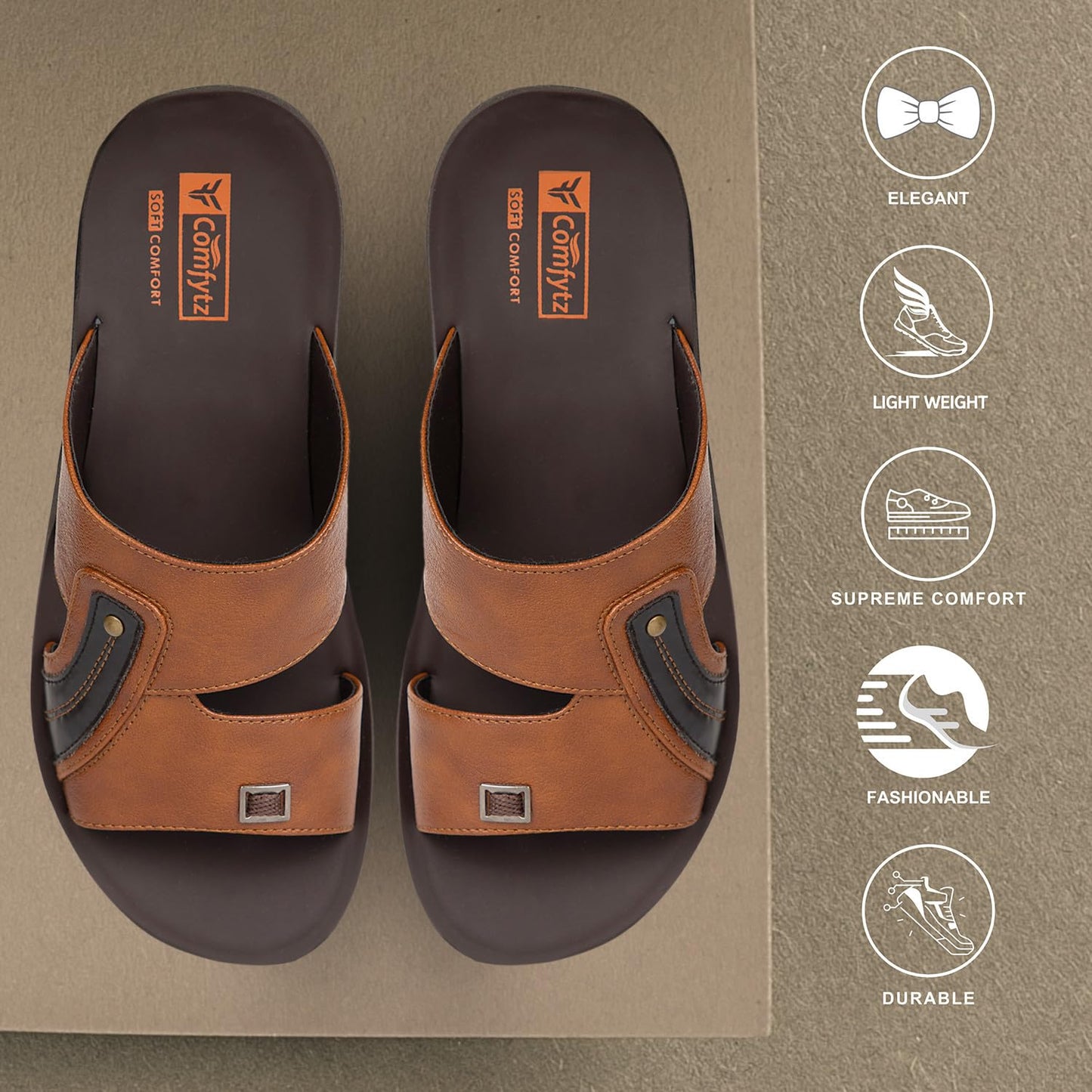 RF COMFYTZ Men's Open Toe Slip-on Sandal | Ultra Soft Memory Cushion Chappal | Flip-Flop for Outdoor/Festive Ethnic Wear | Comfortable Footbed & Slip Resistant | Perfect for Kurta, Lungis, Weddings & Casual Use